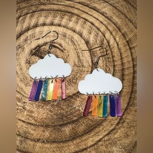 White Cloud Rainbow Dangle Earrings